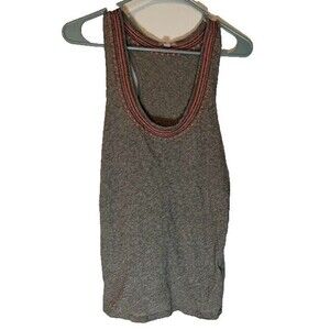 J.Crew Women's Bohochic Gray w/ Orange/Blue Embroidery & Silver Beads Tank Top S
